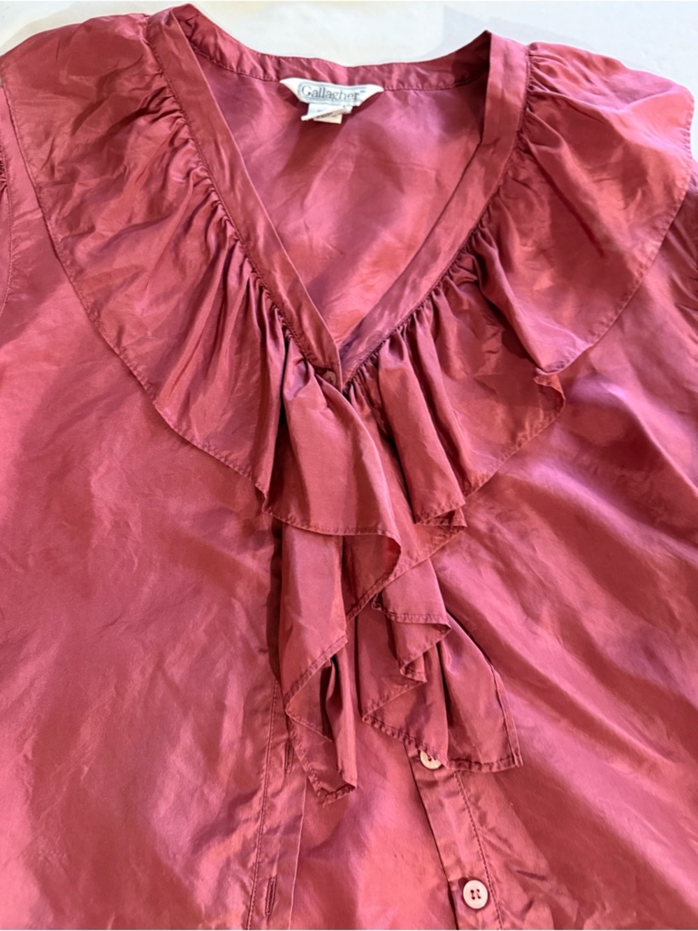 Gallagher Ruffled V-Neck Blouse in Raspberry - Picture 3 of 4